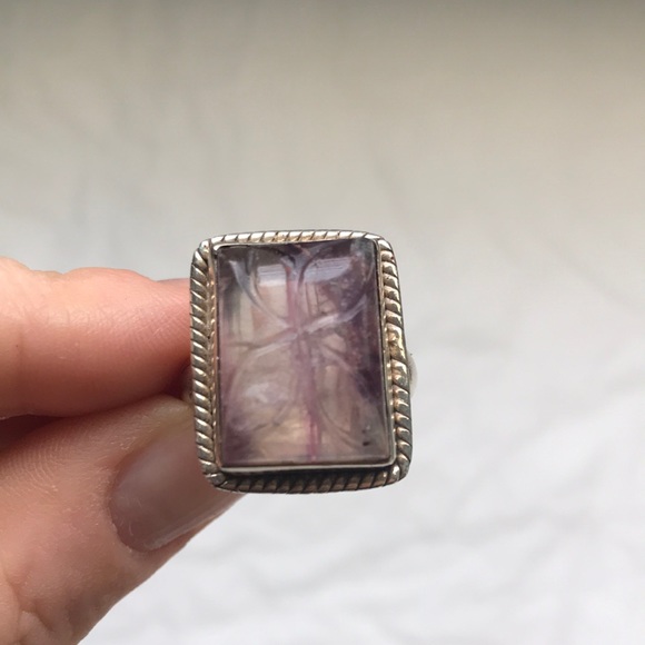 Vintage Rainbow fluorite 925 sterling silver ring - Picture 2 of 8
